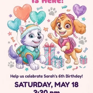 Skye & Everest Paw Patrol Inspired Birthday Invitation