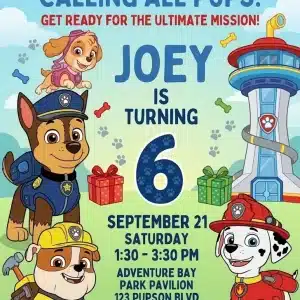 Puppy Patrol Birthday Invitation - Editable Paw-ty Template