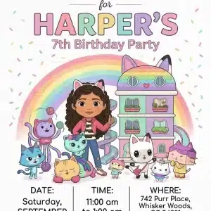 Gabby's Dollhouse Birthday Invitation | Editable Digital Invite