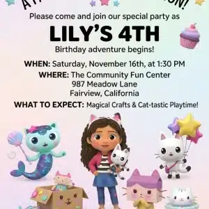 Gabby's Dollhouse Birthday Invitation | Editable Pandy Template