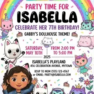 Gabby's Dollhouse Birthday Invitation | Editable Kids Party Template