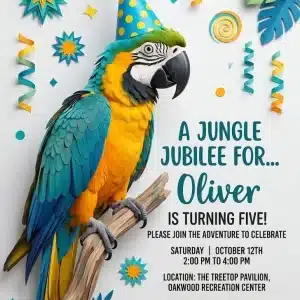 Tropical Parrot Birthday Invitation - Colorful Jungle Theme