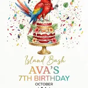 Tropical Parrot Birthday Invitation Template