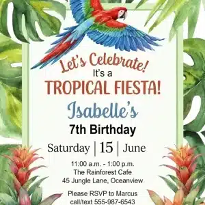 Tropical Parrot Birthday Invitation Template