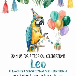 Tropical Macaw Parrot Birthday Invitation Template