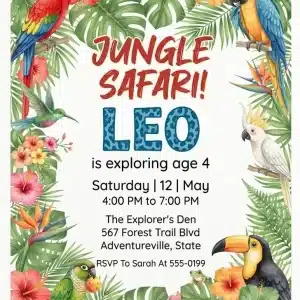 Tropical Toucan Luau Birthday Invitation Template