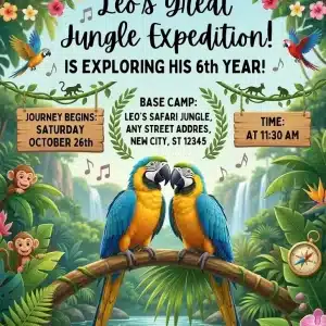 Tropical Bird Birthday Invitation - Jungle Theme Party Invite
