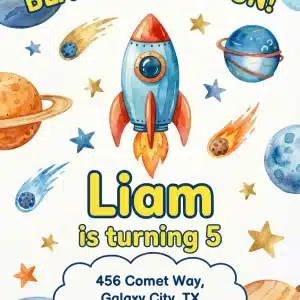 Out of This World Space Rocket Birthday Invitation Template