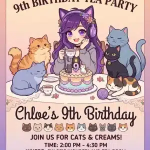 Cat Girl Aphmau Style Birthday Invitation Template