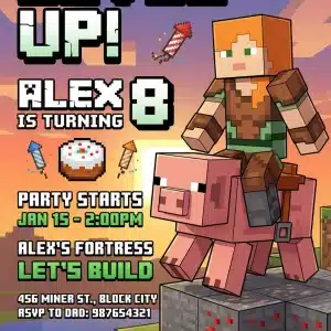 Minecraft Gamer Birthday Invitation - Epic Gaming Party Invite