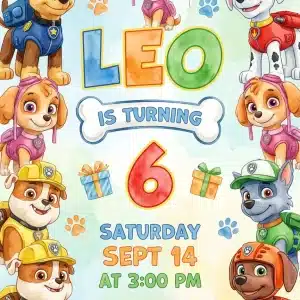 Puppy Patrol Birthday Invitation - Editable Dog Paw-ty Theme
