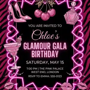 Pink Leopard & Coquette Bow Birthday Invitation Template