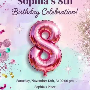 Pastel Rainbow 8th Birthday Invitation - Sparkle Girls Party