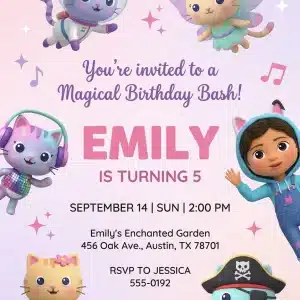 Cute Dollhouse Kitten Birthday Invitation | Editable Girl's Party Invite