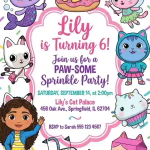 Cute Kitten Birthday Invitation | Adorable Dollhouse Theme