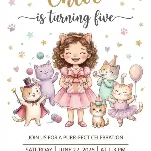 Watercolor Gabby's Dollhouse Birthday Invitation Template