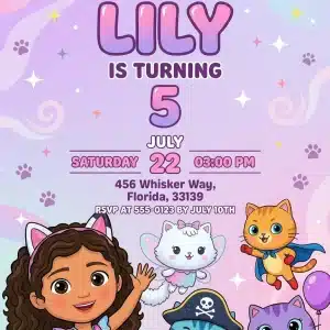 Gabby's Dollhouse Birthday Invitation | Cute Girl Party Template