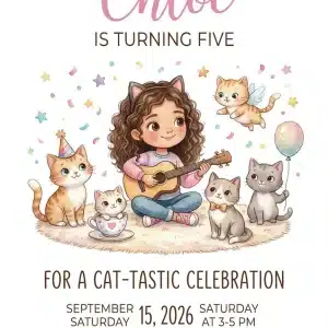 Gabby's Dollhouse Watercolor Cat Birthday Invitation