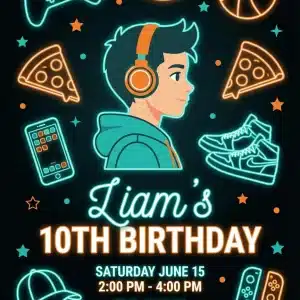 Gaming & Basketball Teen Boy Birthday Invitation Template