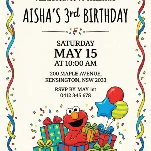 Elmo 1st Birthday Invitation Template | Sesame Street Theme