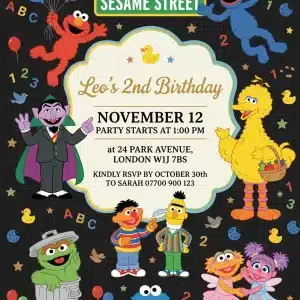 Sesame Street Birthday Invitation Template - Editable Kids Party Invite