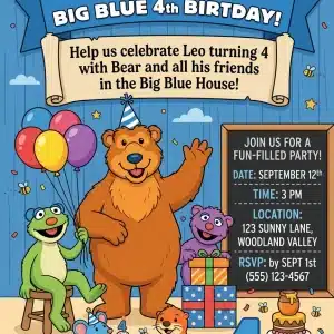 Bear in the Big Blue House Birthday Invitation Template