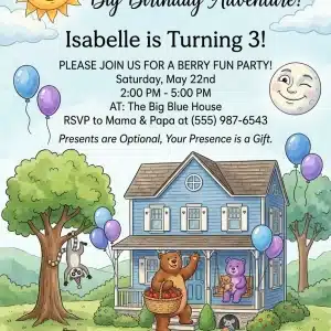 Cute Woodland Bear Birthday Invitation Template