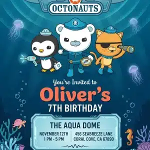 Cute Octopus Under the Sea Birthday Invitation Template