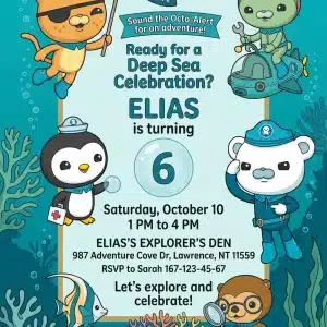 Cute Octopus Under the Sea Birthday Invitation Template