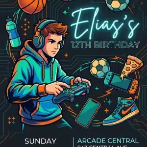 Level Up! Editable Gaming Birthday Invitation Template
