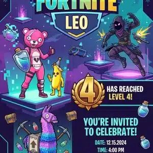 Epic Fort Game Birthday Invitation | Gamer Party Template