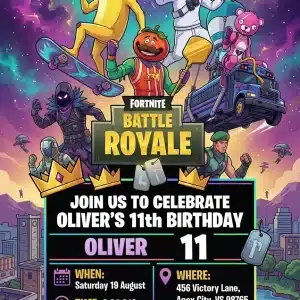 Fort Battle Royale Gamer Birthday Invitation Template