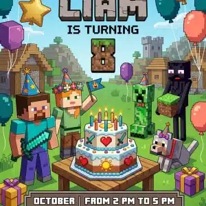 Minecraft Birthday Invitation Template | Pixel Block Gamer Party
