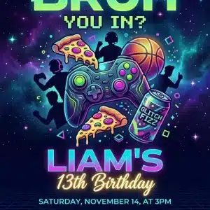 Bruh You In Neon Gamer Birthday Invitation