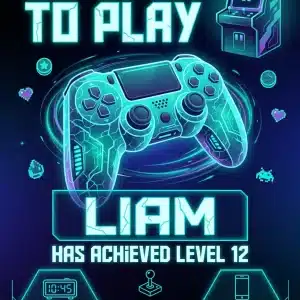 Level Up Blue Neon Video Game Birthday Invitation