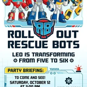Rescue Bots & Transformers Birthday Invitation Template