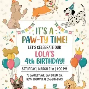 Let's Pawty Dog Birthday Invitation | Puppy Party Invite
