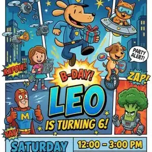 Dog Man Birthday Invitation - Editable Comic Book Party Template