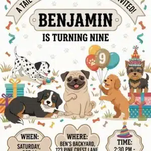 Editable Dog Birthday Invitation - Cute Puppy Party Template