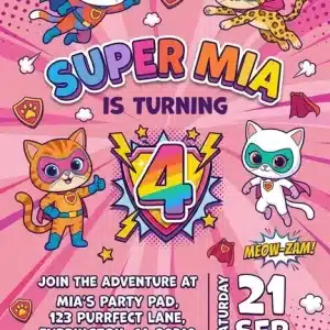 SuperKitties Birthday Invitation Template | Cute Kitten Party Invite