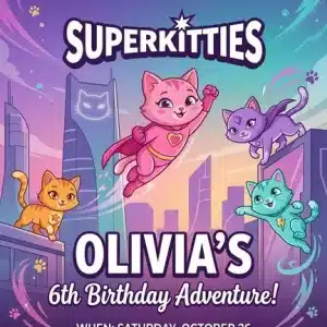 SuperKitties Birthday Invitation Template - Cute Kitten Party Invite