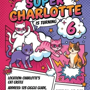 SuperKitties Birthday Invitation Template | Cute Kitten Theme