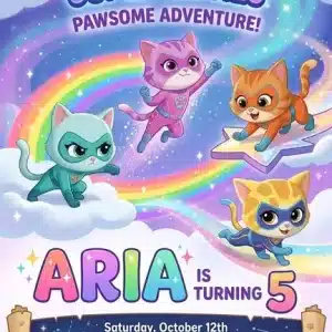 Cute Kitties Birthday Party Invitation - Super Hero Girl Cat Theme