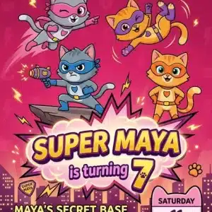 Super Kitties Birthday Invitation | Editable Hero Cat Party Template