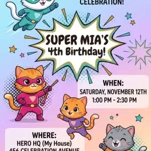 Super Kitties Birthday Invitation Template - Editable Digital Invite