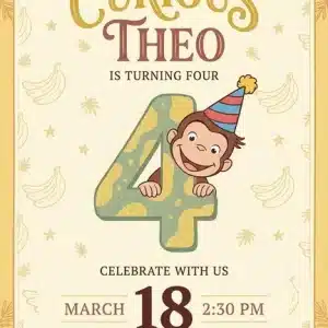 Curious George Birthday Invitation - Modern Digital Template