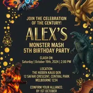 Godzilla Theme Birthday Party Invitation | Editable Digital Template