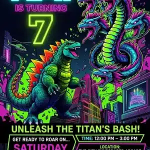 Neon Monster Birthday Invitation | Vibrant Kids Party Template