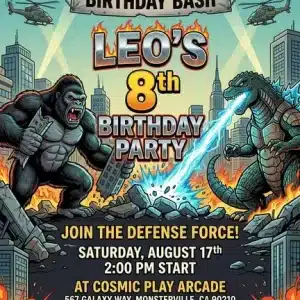 King Kong vs Godzilla Birthday Invitation | Epic Monster Battle