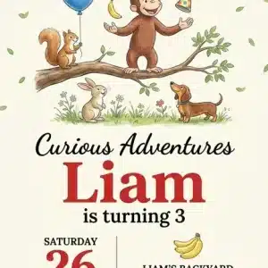 Curious George Birthday Invitation Template for Boys